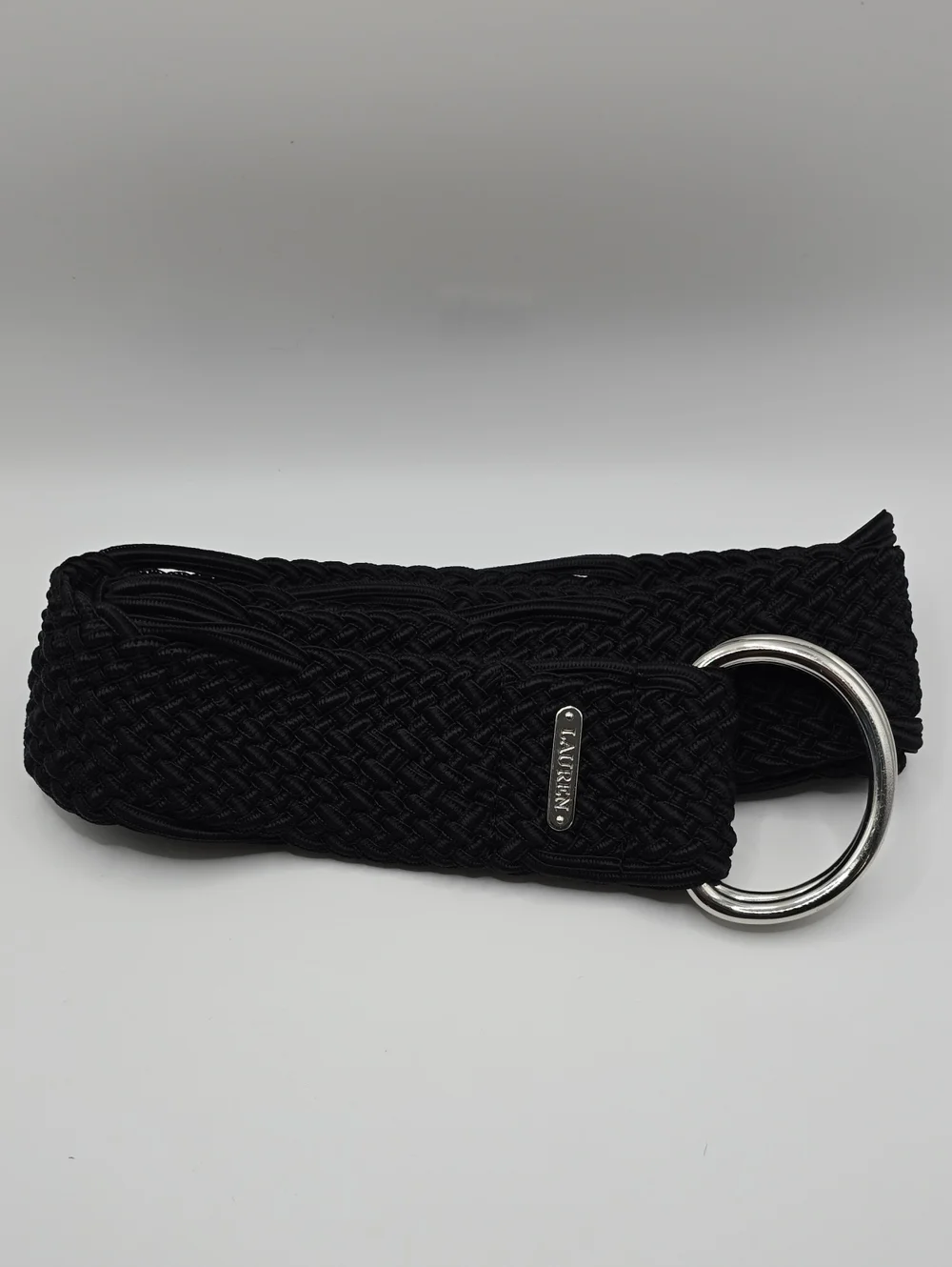 Lauren Ralph Lauren Black Braided Stretch Belt with Silver Double Ring
